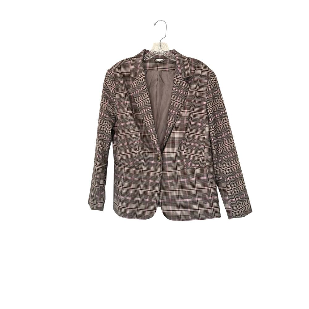 Lascana Pink Plaid Preppy Academia Work Career‎ Single Breasted Blazer Size 14